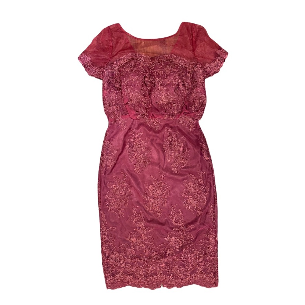 JS Collections maroon lace cocktail dress 4 - Picture 3 of 11